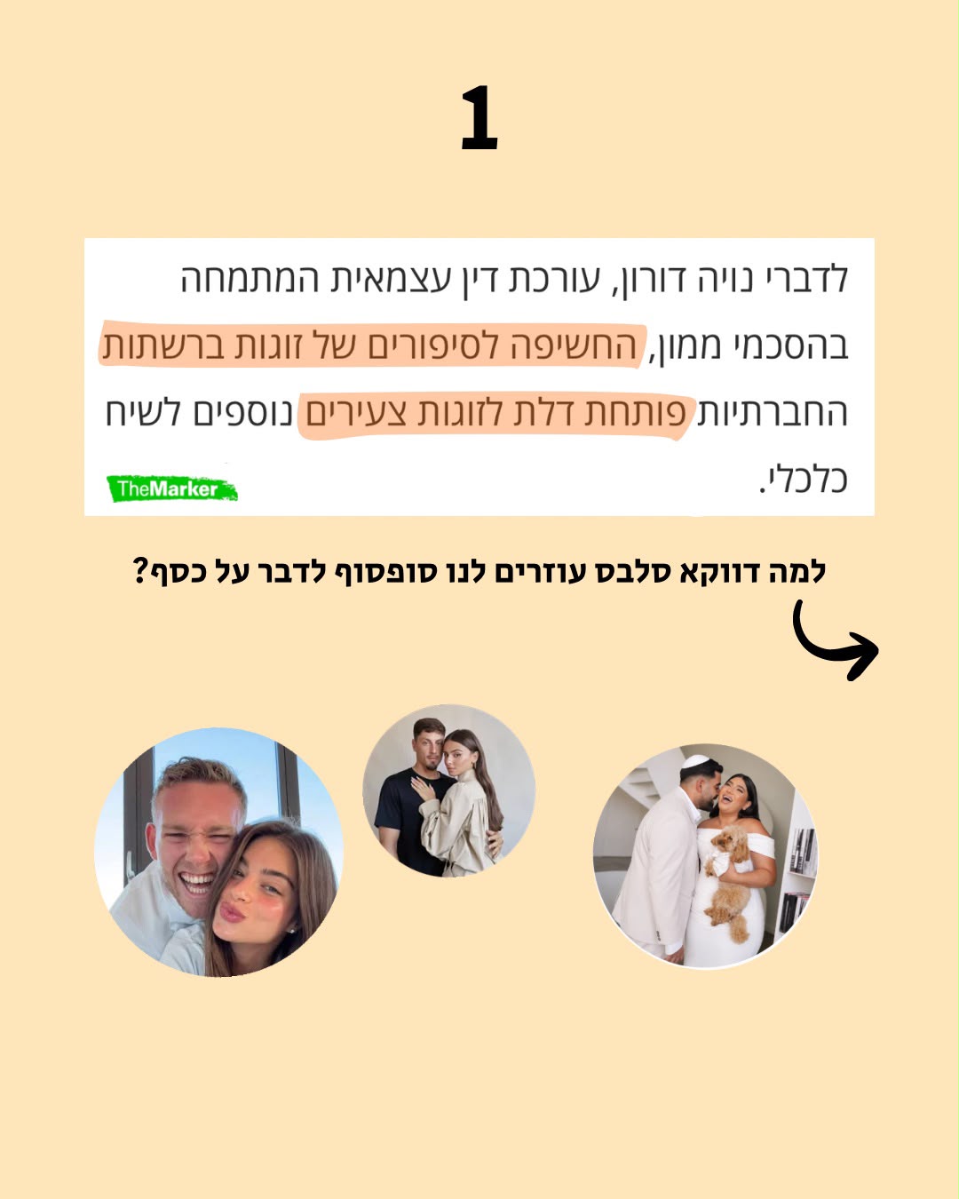 1. החשיפה לסיפורים של זוגות ברשתות החברתיות פותחת דלת לזוגות צעירים לשיח כלכלי